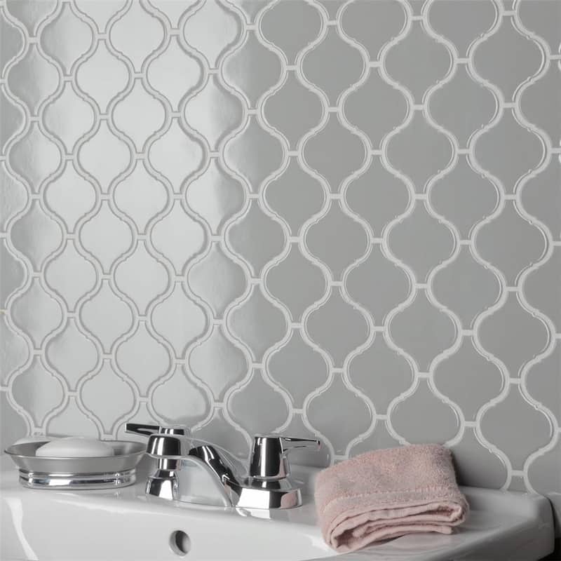 Merola Tile Metro Lantern Glossy Light Grey 9-1/2" x 10-3/4" Porcelain Floor and Wall Tile