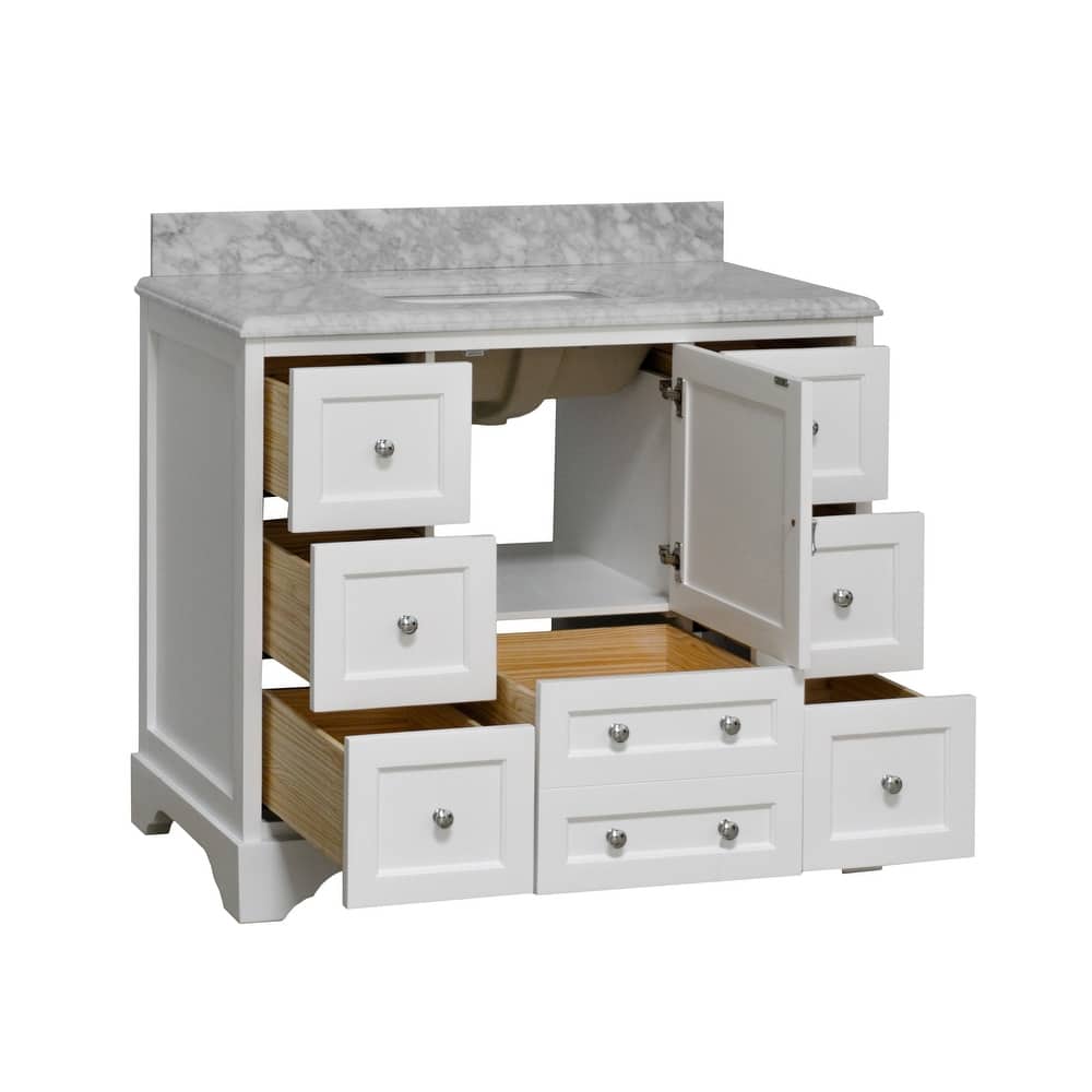 KitchenBathCollection Madison 42" Bathroom Vanity with Carrara Marble Top