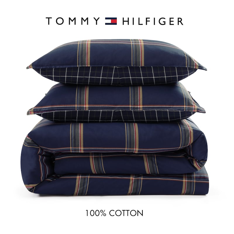Tommy Hilfiger Beacon Plaid Cotton Reversible Blue Duvet Cover Set