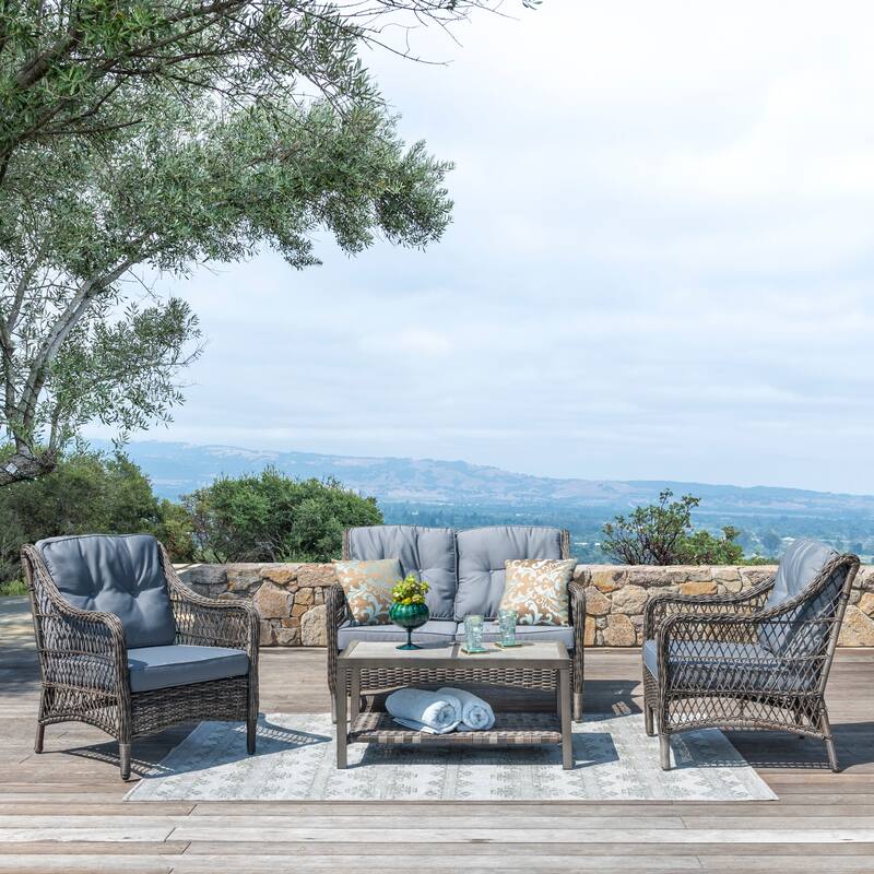 Corvus Vasconia Outdoor 4-piece Brown Wicker Sofa Set