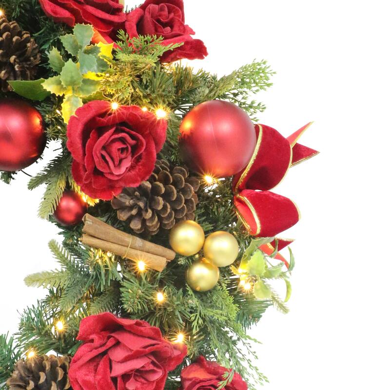 Puleo International 26" Pre-Lit Artificial Adorned Christmas Wreath