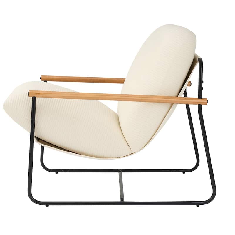 Modern Corduroy Accent Chair with Iron Frame and Solid Wood Armrests for Living Room - 34.6 x 29.5 x 33.46 in