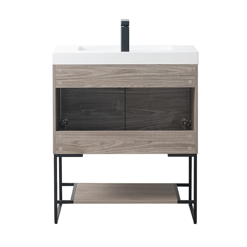 Freestanding Bathroom Vanity Set with Open Shelf & Acrylic Sink