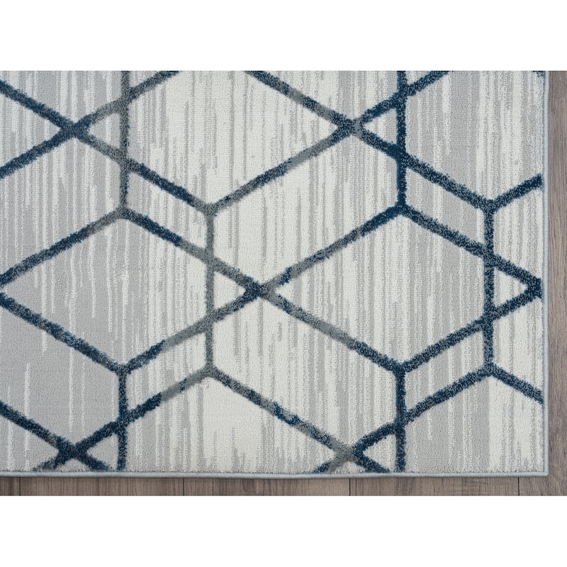 Abani Nova Blue Distressed Geometric Area Rug