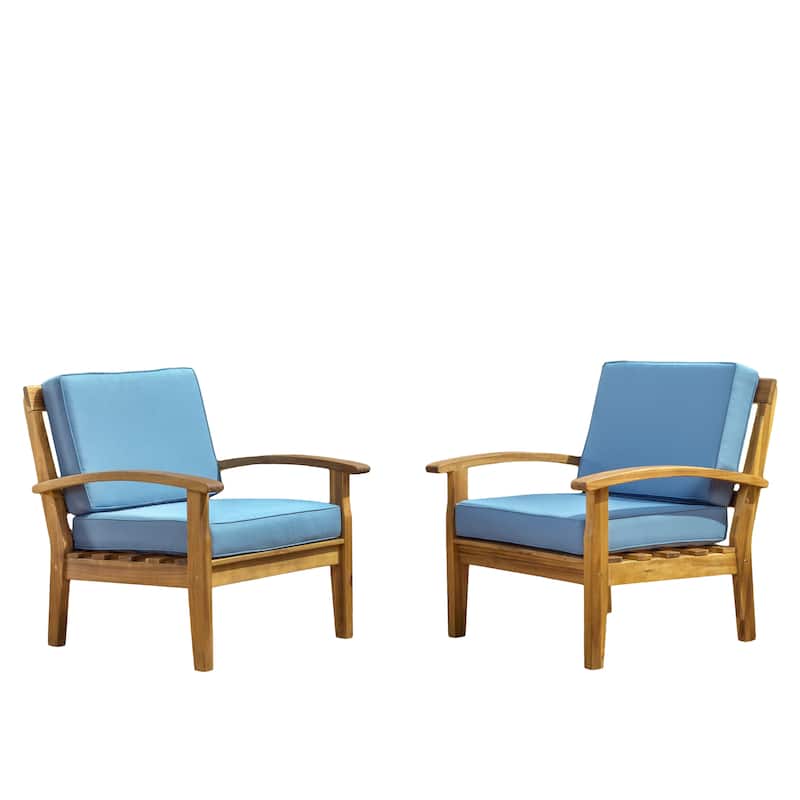 Classic Acacia Wood Frame Outdoor Chair Set with Comfortable Thick Cushions for Lawn, Gardens & Terraces