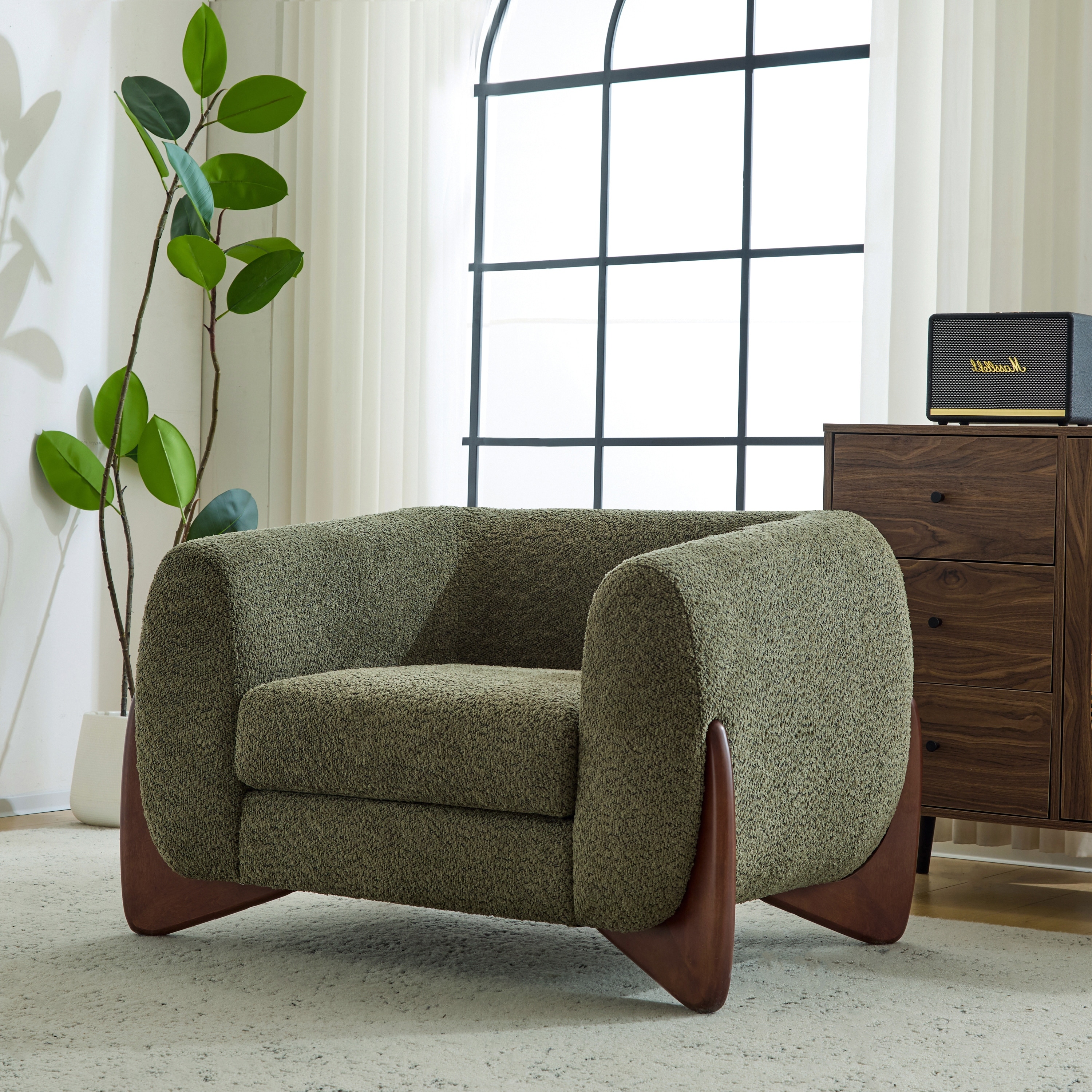 Christopher Knight Home - Tina Modern Boucle Upholstered Accent Armchair / Lounge Club Chair with Solid Birch Wood Legs