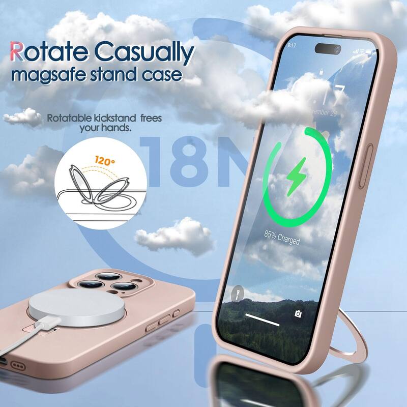 iPhone 15 Pro Case, Liquid Silicone Moisturizing Factor Extreme Soft Slim Phone Case with Stand, Compatible with MagSafe, 6.1"