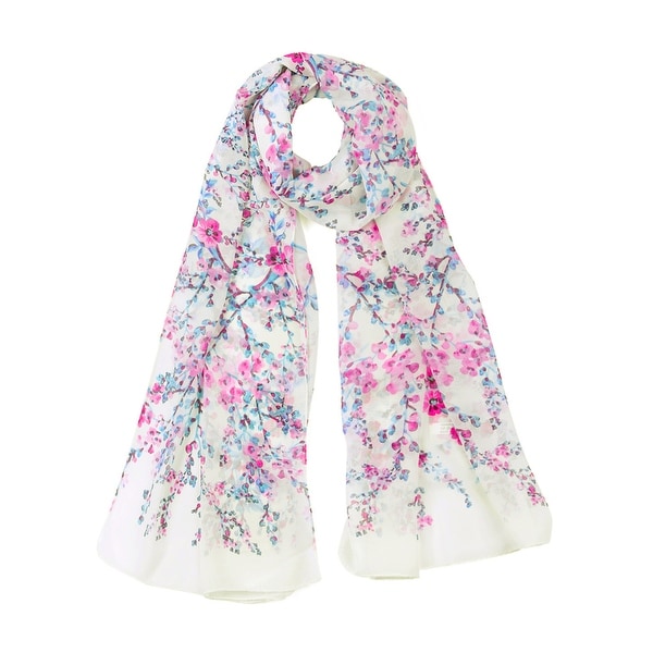 Long Chiffon Beach Scarf Silk Scarves Floral Scarves for Women White-2 - White-Purple Flower Print - 63"x20". Opens flyout.