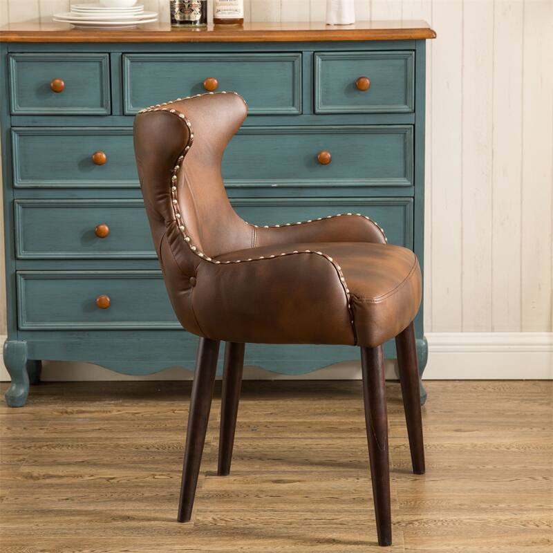 Upholstered Nailhead Trim Accent Chair with Curved Back and Wood Legs - Brown