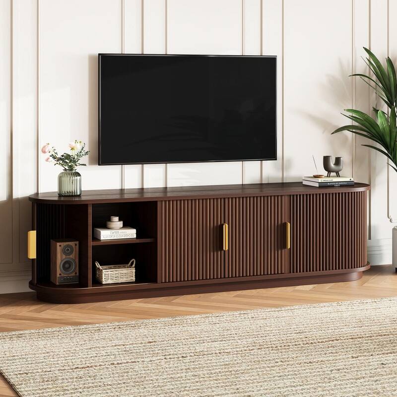 Farmhouse Wooden TV Stand up to 75" with Sliding Door and Adjustable Shelves for Modern Home Entertainment