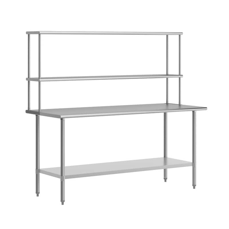 Commercial Stainless Steel Worktable with 2 Overshelves and 1 Undershef - 72" x 30"