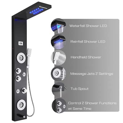 52 in. LED Shower Panel Tower System and Tub Spout in Brushed Black