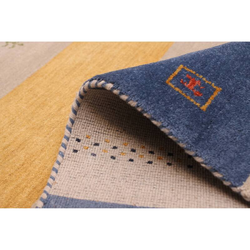 ECARPETGALLERY Hand Loomed Kashkuli Gabbeh Grey, Navy Wool Rug - 6'8 x 9'8