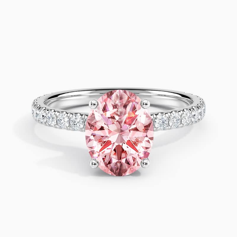 Auriya 14k Gold Oval Lab Grown Ribbon Halo Engagement Ring 0.50 to 2.50 ct. tw. (Pink, VS-SI) - 1.50 carats - White - 9