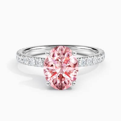 Auriya 14k Gold Oval Lab Grown Ribbon Halo Engagement Ring 0.50 to 2.50 ct. tw. (Pink, VS-SI)