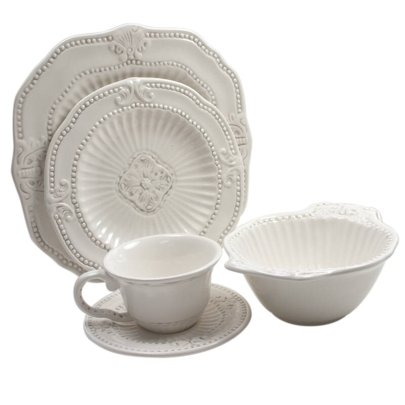 American Atelier 20-piece Antique White Baroque Dinnerware Set (Service for 4) - White - 20 Piece