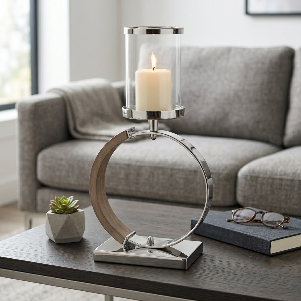 Candle Holder - Metal Ring Hurricane with Base