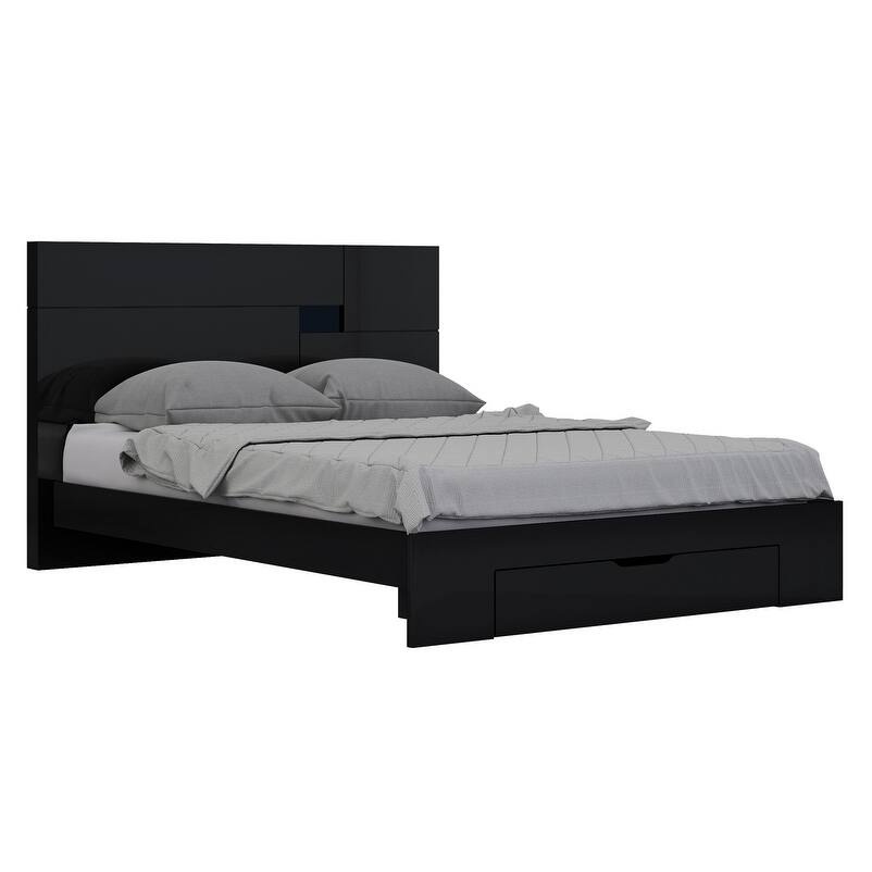 72'' X 85'' X 43'' Modern California King Black High Gloss Bed