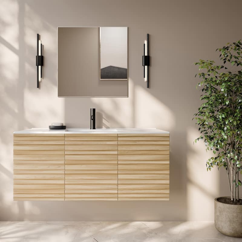 Cascade 48" Wall-Mounted Bathroom Vanity In Natural Oak With Sink Top - 48