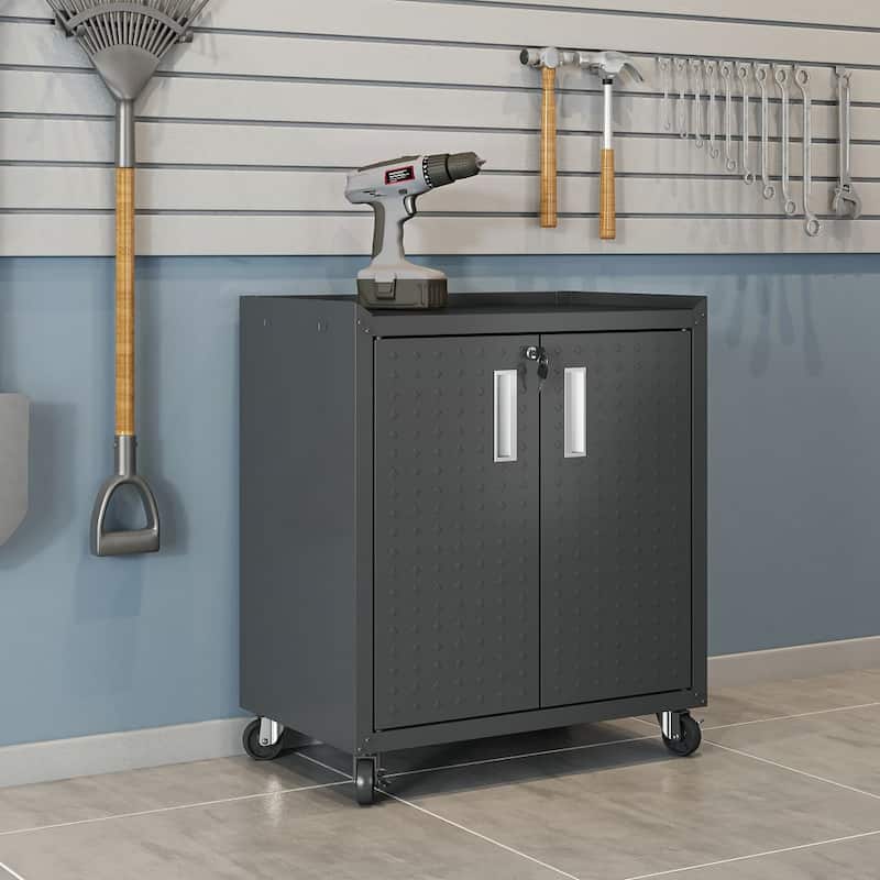 Fortress 31.5" Mobile Garage Cabinet with Shelves - Charcoal Grey