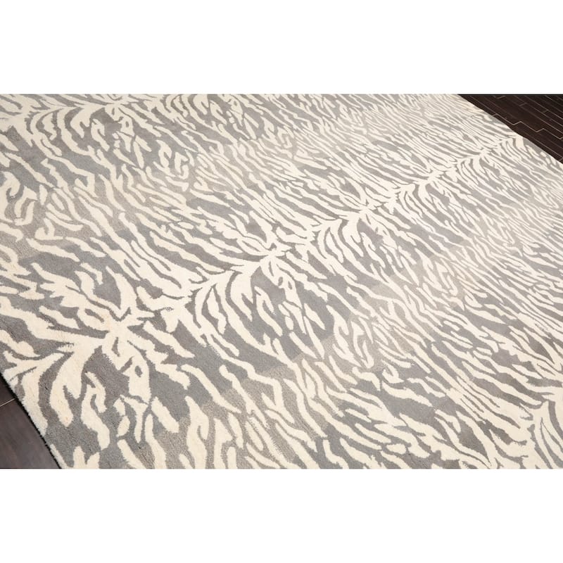 Hand Tufted 100% Wool Animal Print Oriental Area Rug Ivory Color