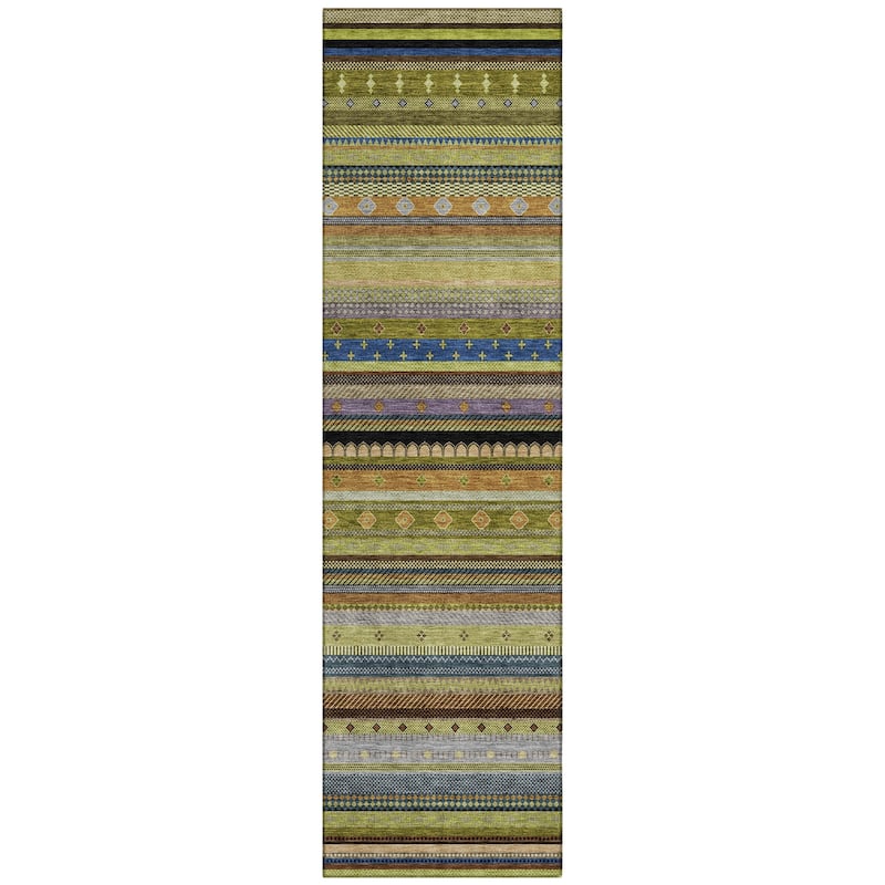 Machine Washable Indoor/Outdoor Boho Stripes Chantille Rug