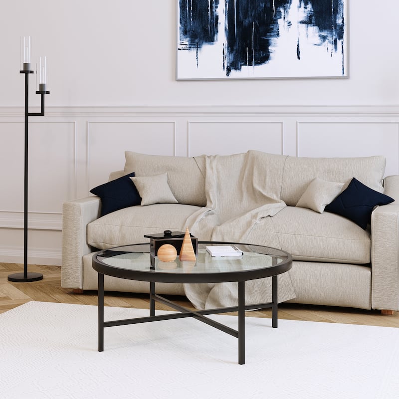 Xivil Contemporary Round Glass Top Steel Coffee Table