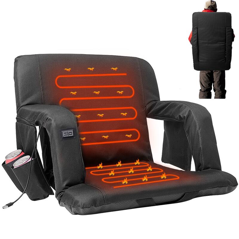 DoCred Heated Stadium Seat with Back and Arm, 6 Reclining Positions - 25" - 1PC