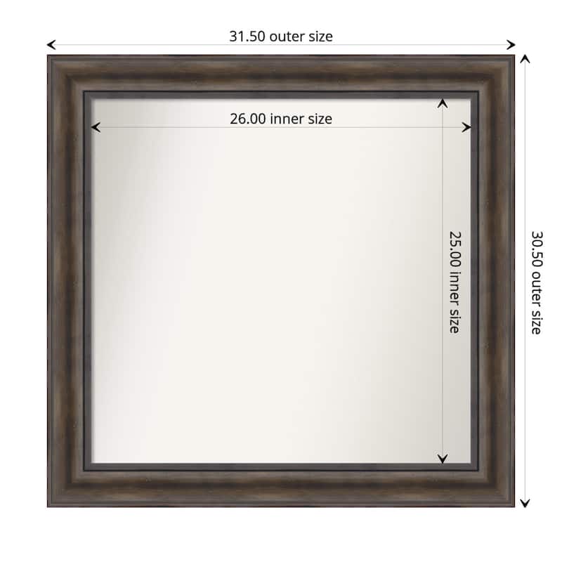 Rustic Pine Brown Framed Non-Beveled Custom Wall Mirror, Bathroom Vanity Mirror - Outer Size: 31.5 x 30.5