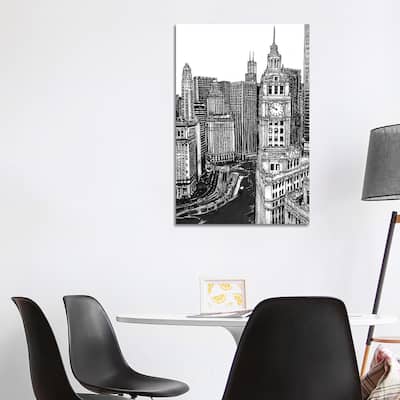 iCanvas "Chicago Cityscape in Black & White" by Melissa Wang Canvas Print