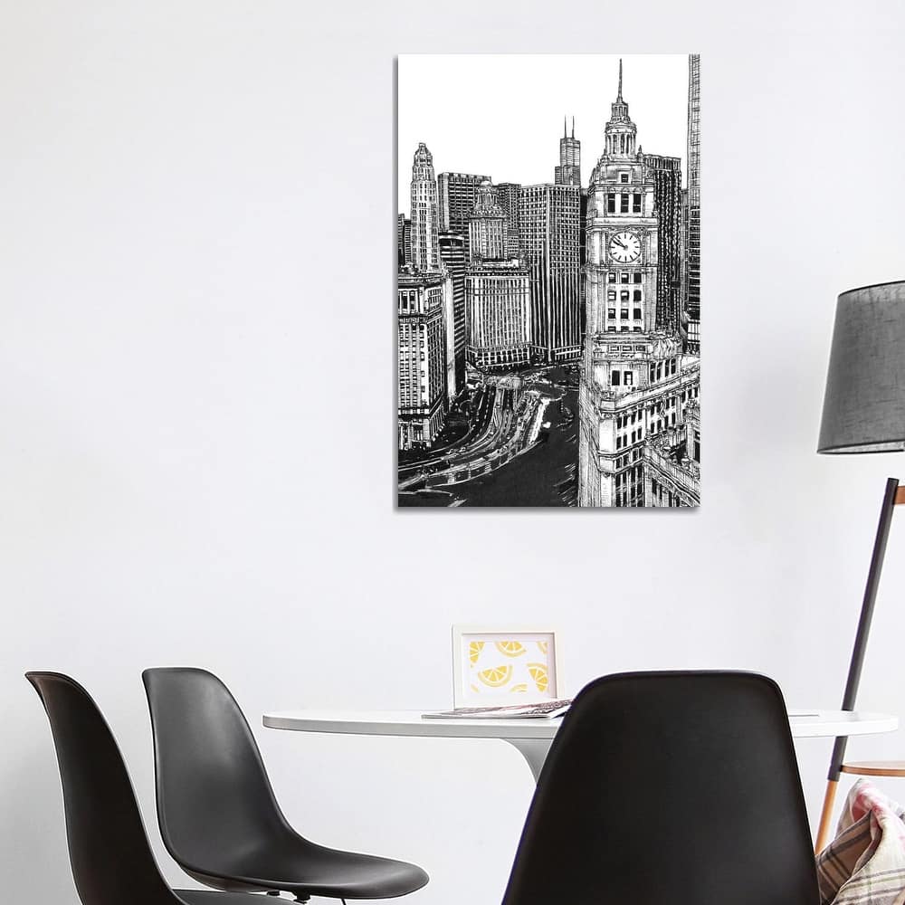 iCanvas "Chicago Cityscape in Black & White" by Melissa Wang Canvas Print