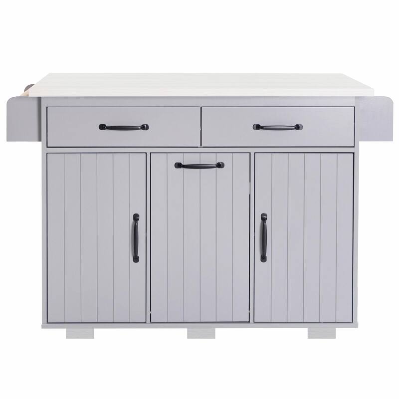 Kitchen Island with Trash Can Storage and Adjustable Shelf