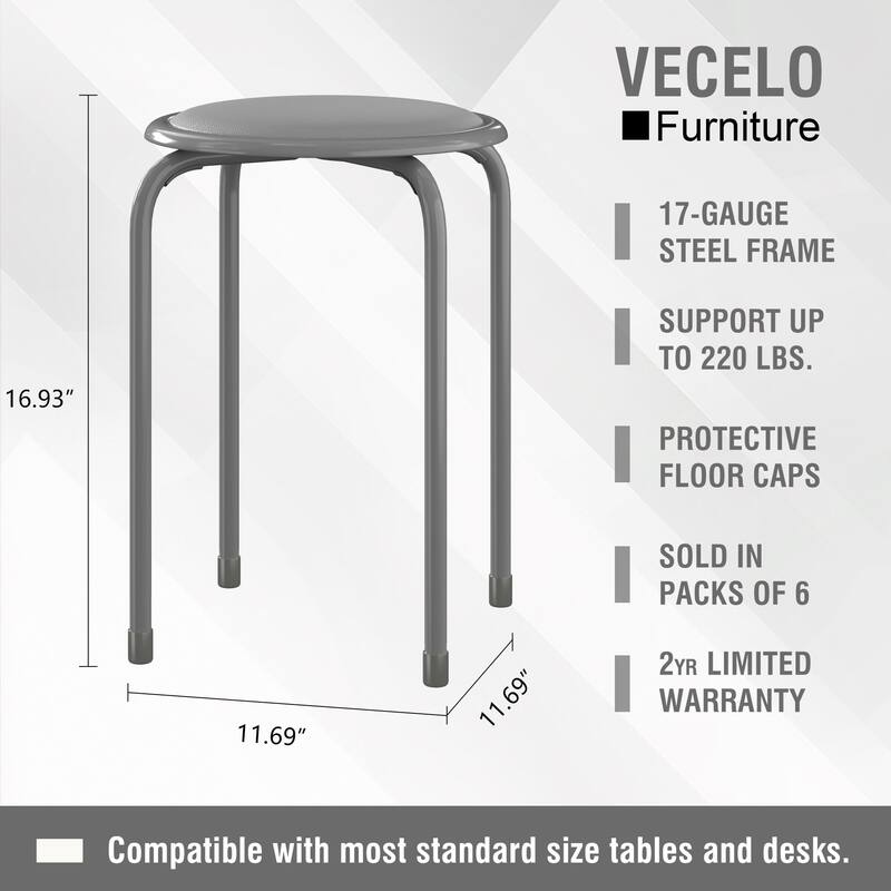 VECELO 6-Pack Stacking Stools for Living Room Backless Round Stools Set Indoor Outdoor Use with Metal Frame & Non-Slip Feet