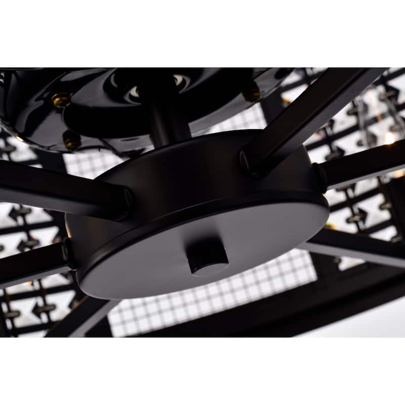 Hania Matte Black Ceiling Fan 29-Inch 6-Light Geometric Metal & Crystal Drum Shade (Includes Remote)