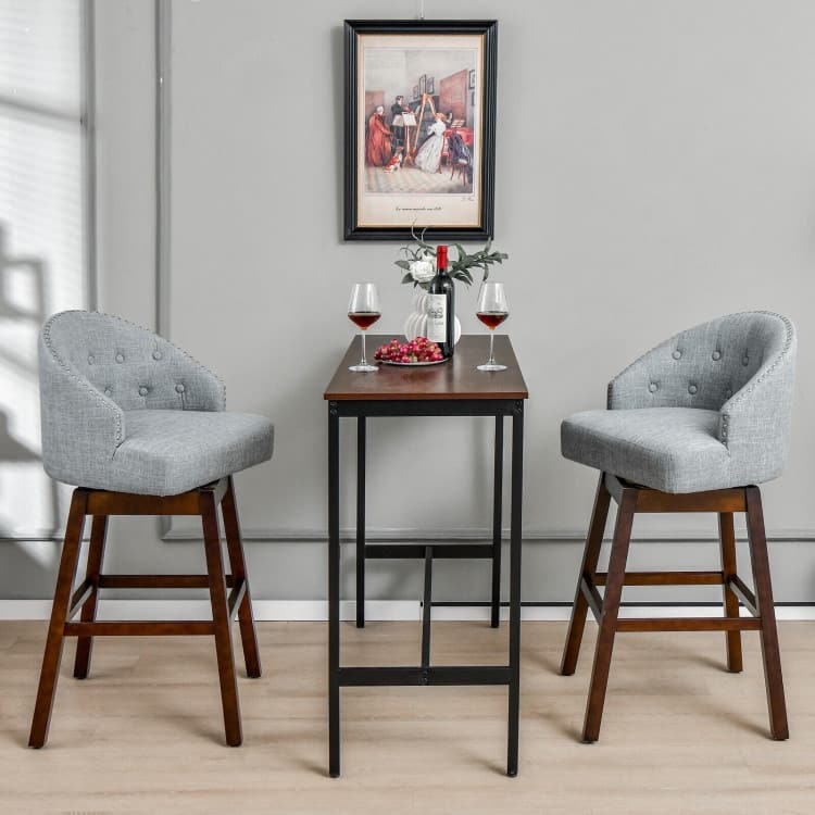 Set of 2 Swivel Bar Stools Tufted Bar Height Pub Chairs with Rubber Wood Legs - 21.5" x 21" x 41.5" (L x W x H)