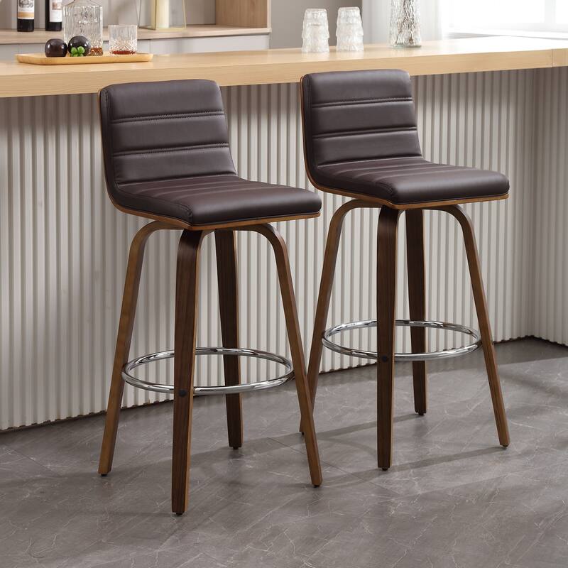 Faux Leather & Wood Swivel Bar Stools/ Counter Stool Set of 2