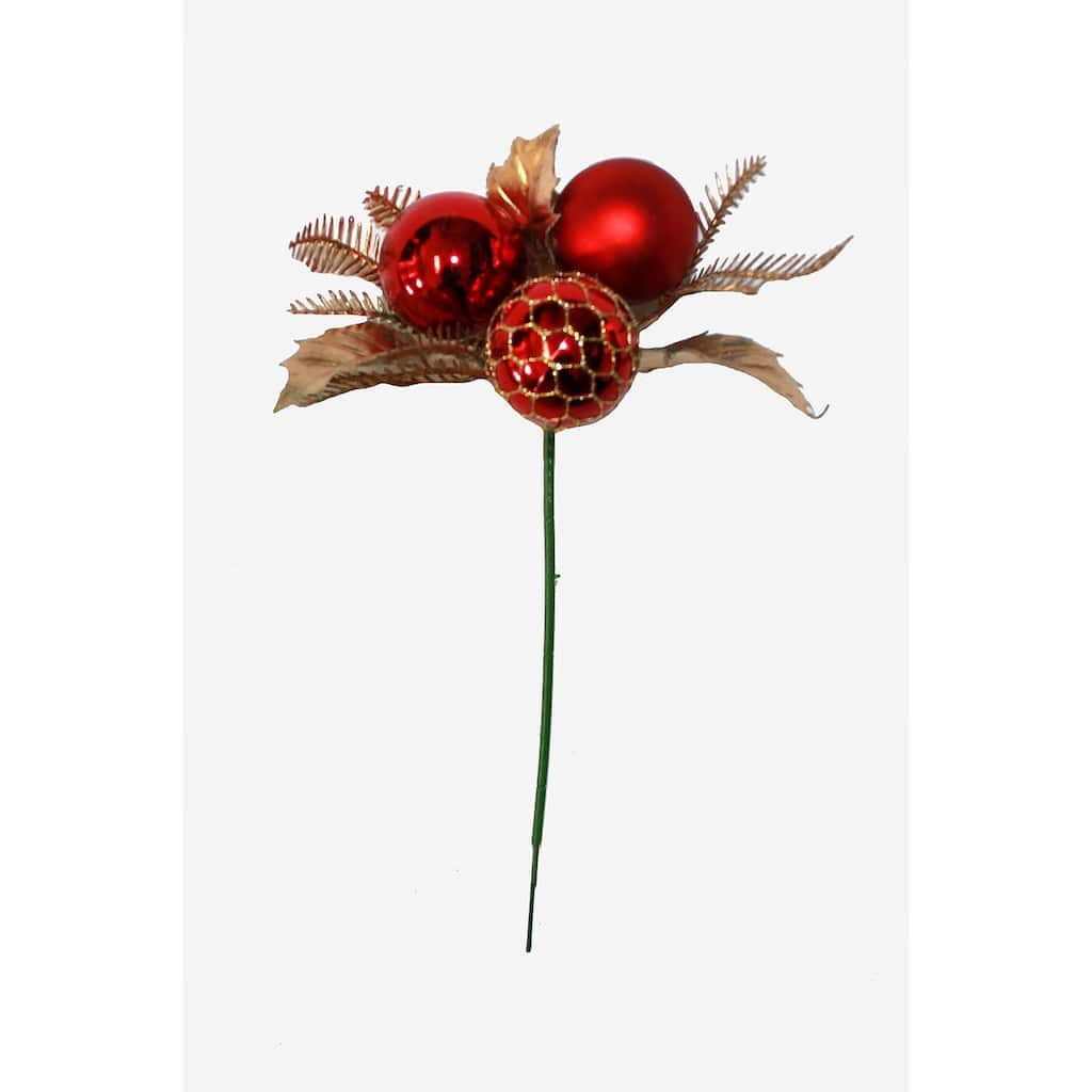 Christmas Holly & Ball Pick x 3, Red, Set of 12 - 8"