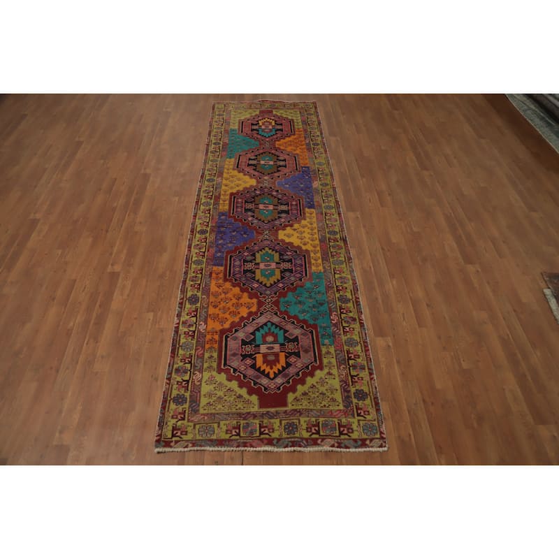 Hand Knotted Oriental 100% Wool Carpet Traditional Tribal Multi-Colored Ardebil Runner Rug - 10' 5'' X 3' 4''