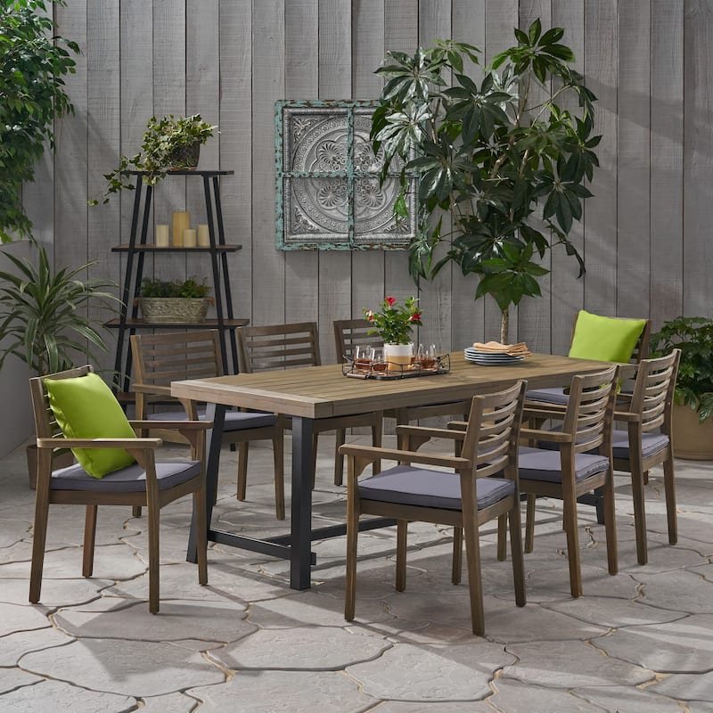 Atlantic Outdoor 8 Seater Acacia Wood Dining Set by Christopher Knight Home - Gray+Black+Dark Gray