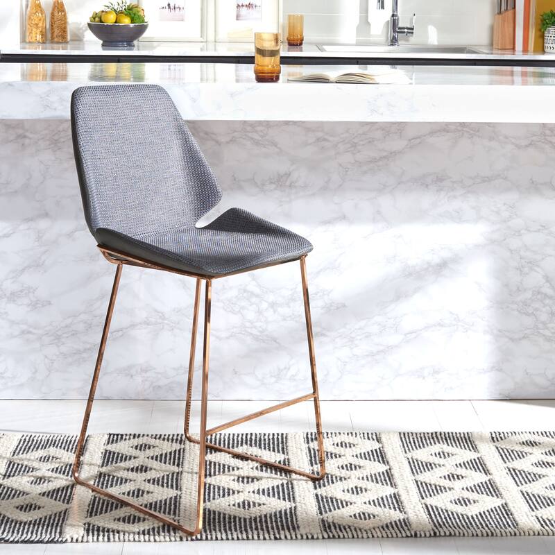 SAFAVIEH Kristlaug Modern 26-inch Counter Stool - 19.8" W x 22" L x 40" H - 20Wx22Dx40H - Grey/Gold