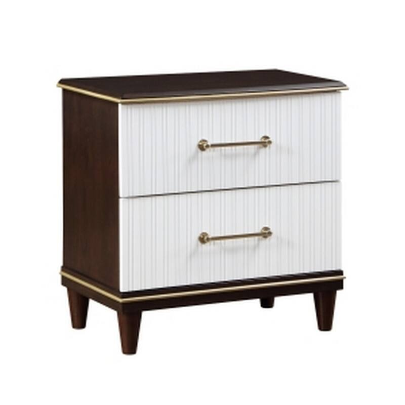 White/Brown 2 Drawer 17 in. W Nightstand with Sturdy Hardware and Ample Storage