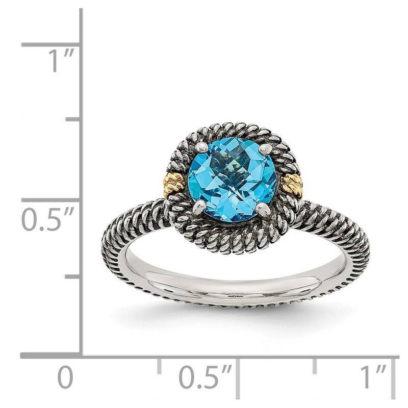 Curata 925 Sterling Silver With 14k Round Blue Topaz Ring