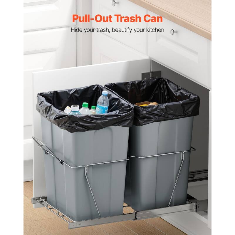 Pullout Trash Bin Soft Close Under Cabinet Waste Container with Door Kit