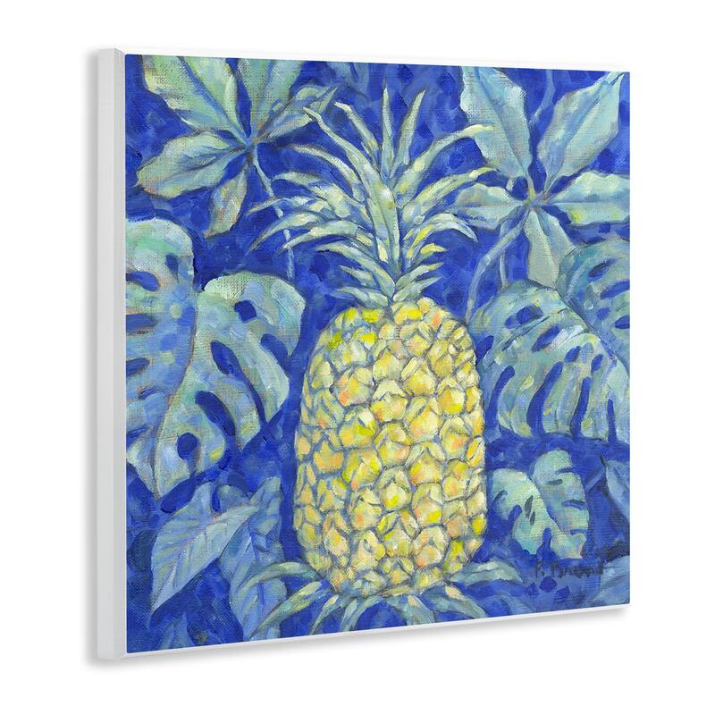 Stupell Tropical Pineapple on Blue Wall Plaque Art Design By Paul Brent