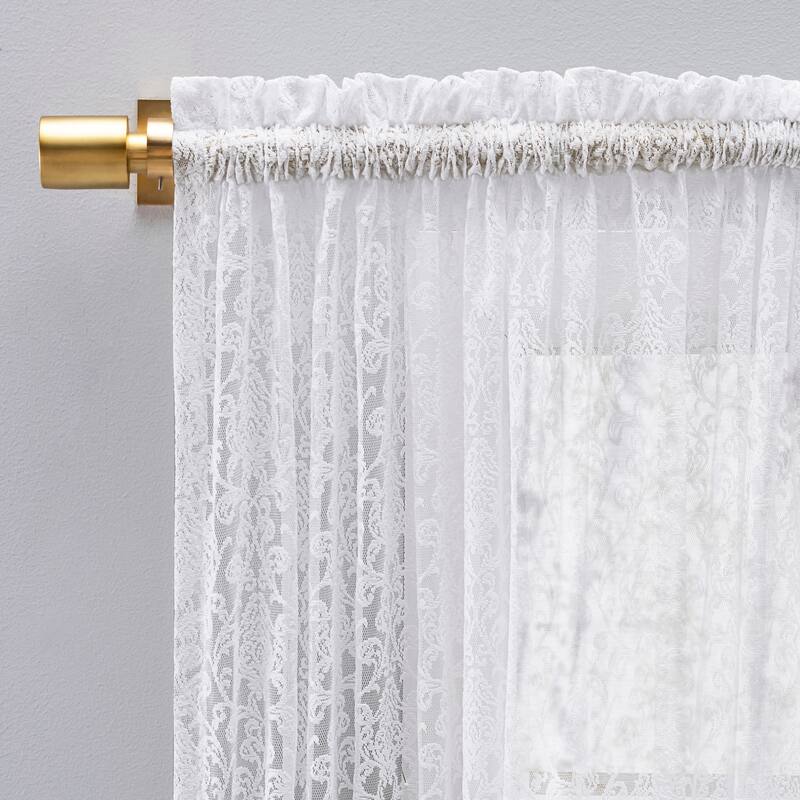 Woven Lace Elegant Sheer Rod Pocket W header Valance