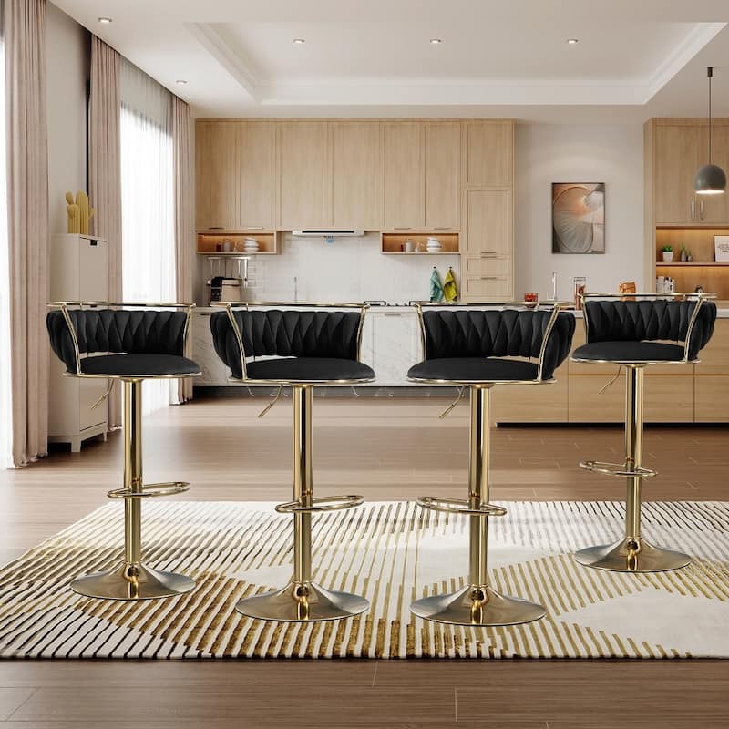 Modern Velvet 26" Adjustable Swivel Bar Stools (Set of 4)