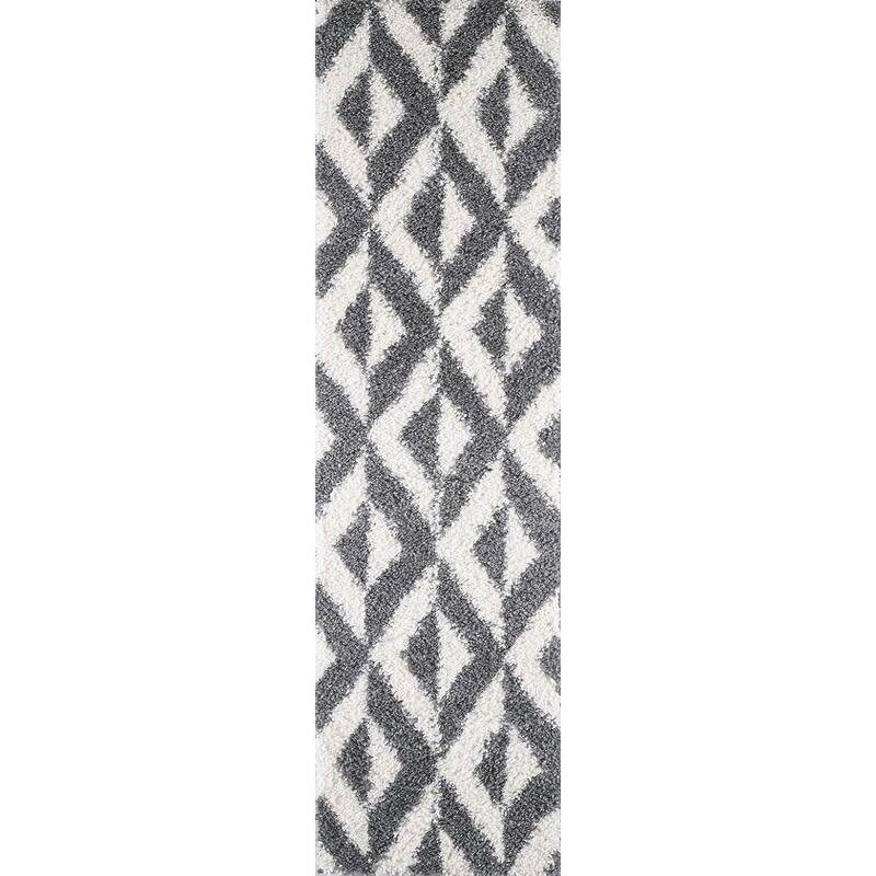 Pax Plush Mid-Century Chevron Shag Area Rug - 2'2" x 7'6" Runner - Dark Grey