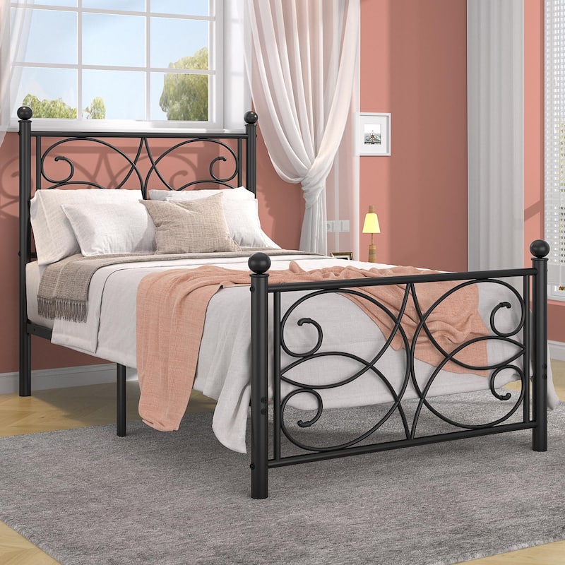 VECELO Metal Bed Frame with High Headboard and Footboard, Platform Beds with Heavy Duty Mattress Foundation