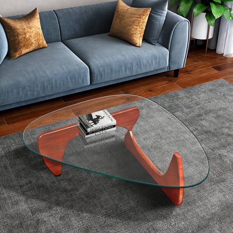 50"L Triangle coffee table Wood Base for living room