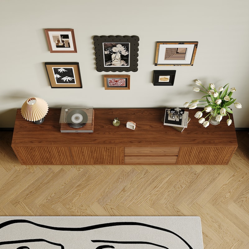 Walnut Brown Mid-Century 79" TV Stand with Storage, Retro Media Console for Living Room